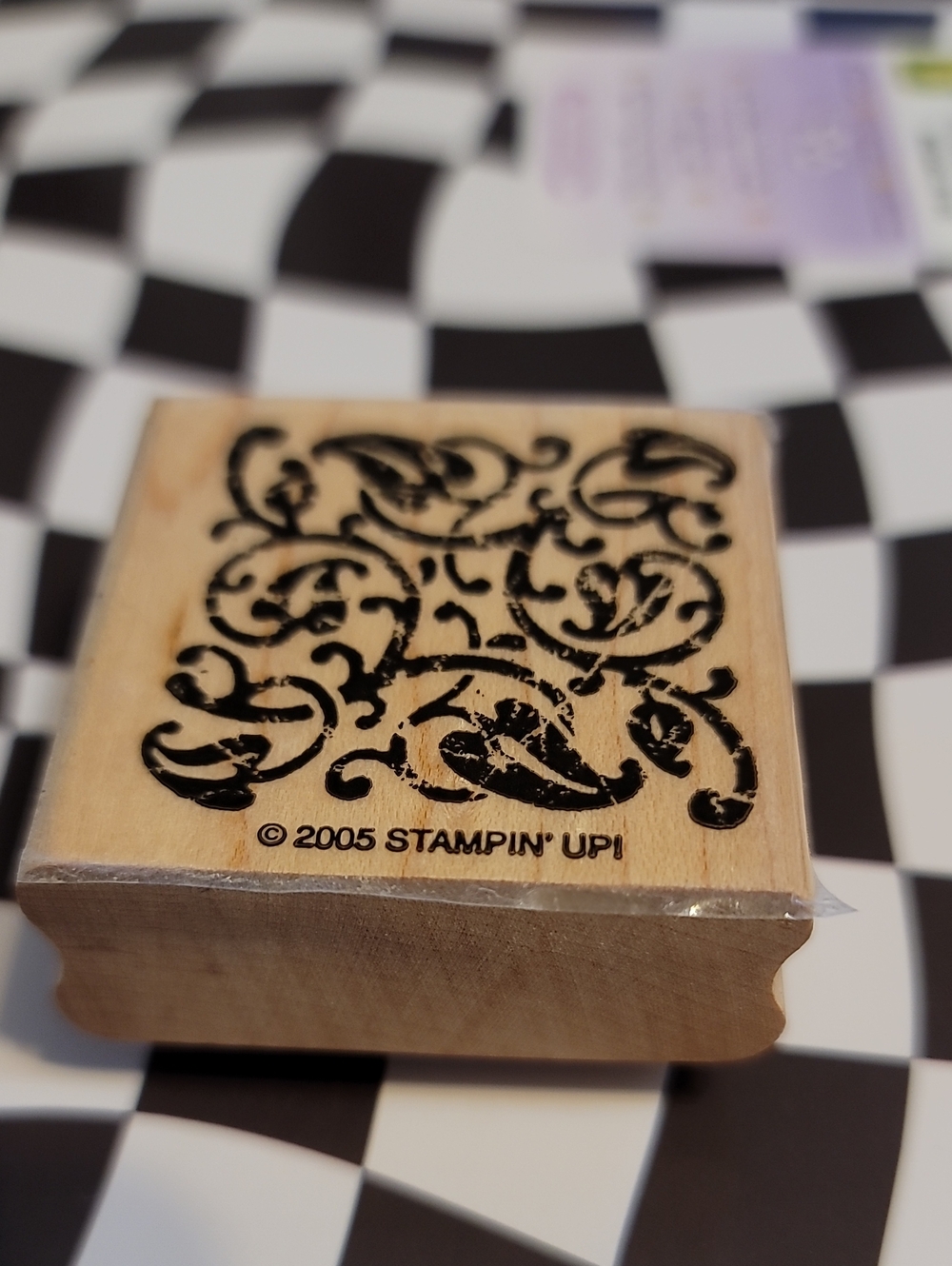 Stampin' Up! Black Flourish Wood Mount Stamp on Natural Block